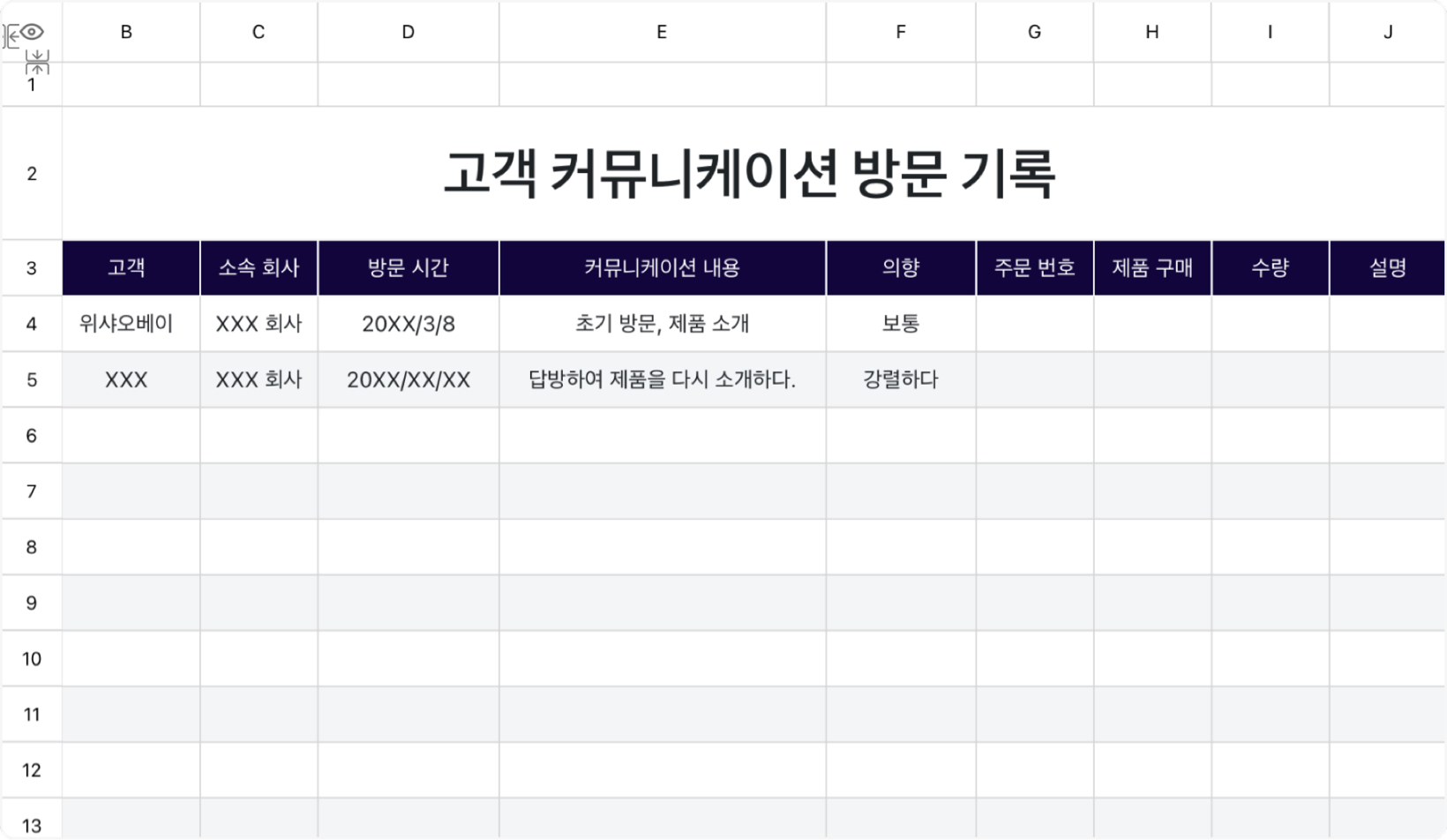 고객 커뮤니케이션 방문 기록